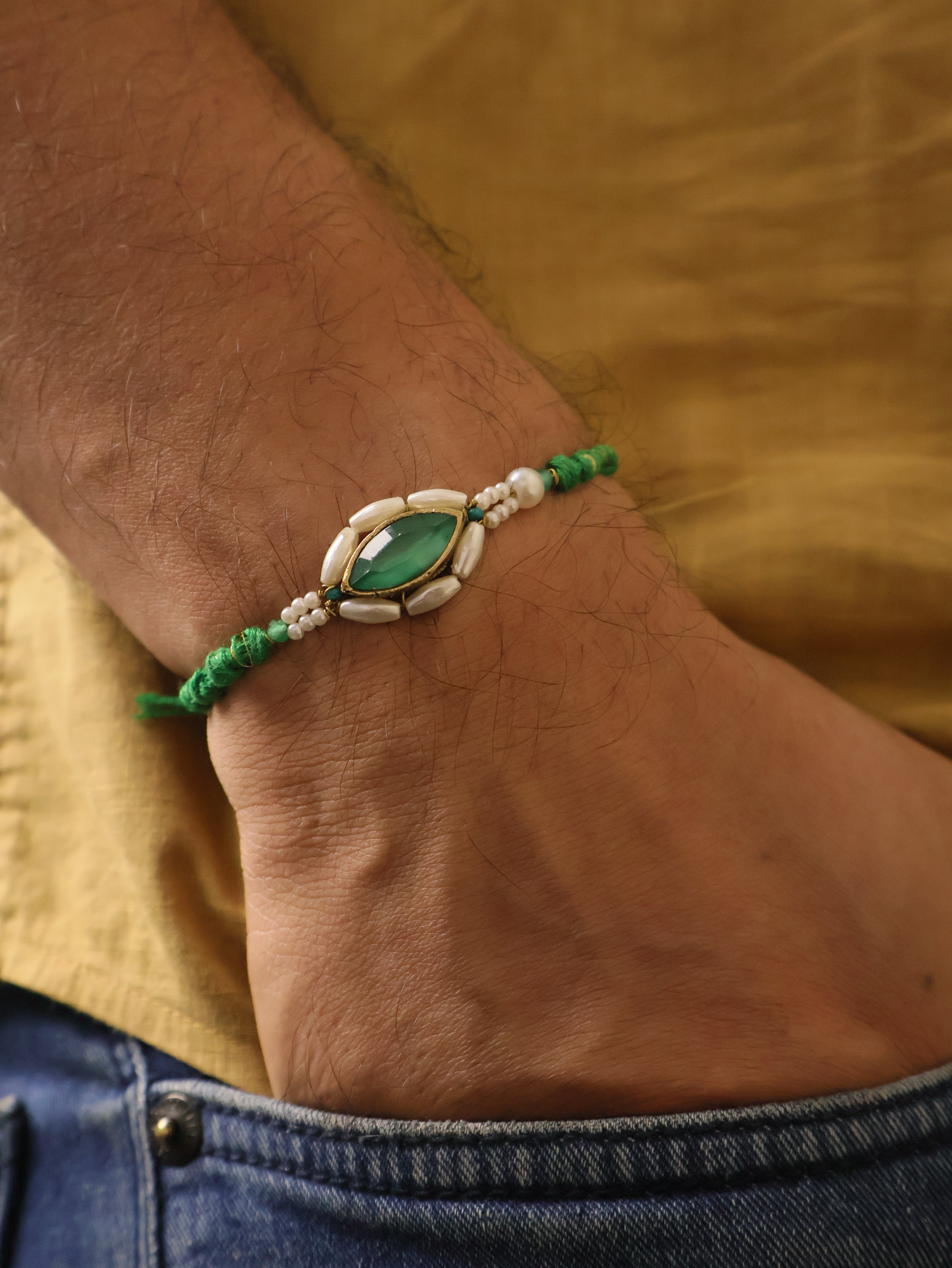 Emerald Pearl Marquise Designer Rakhi