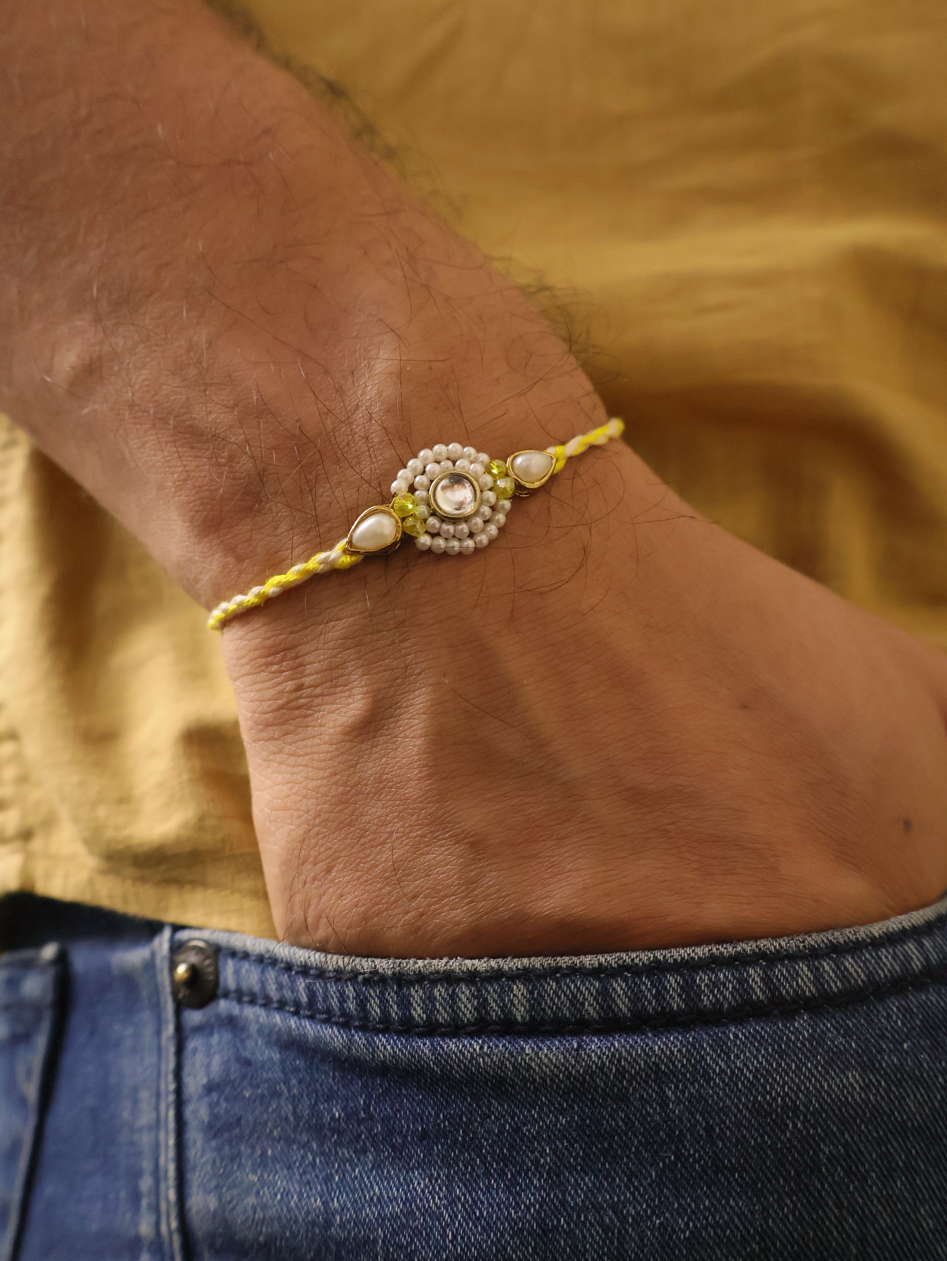 Pearl Kundan Halo Designer Rakhi