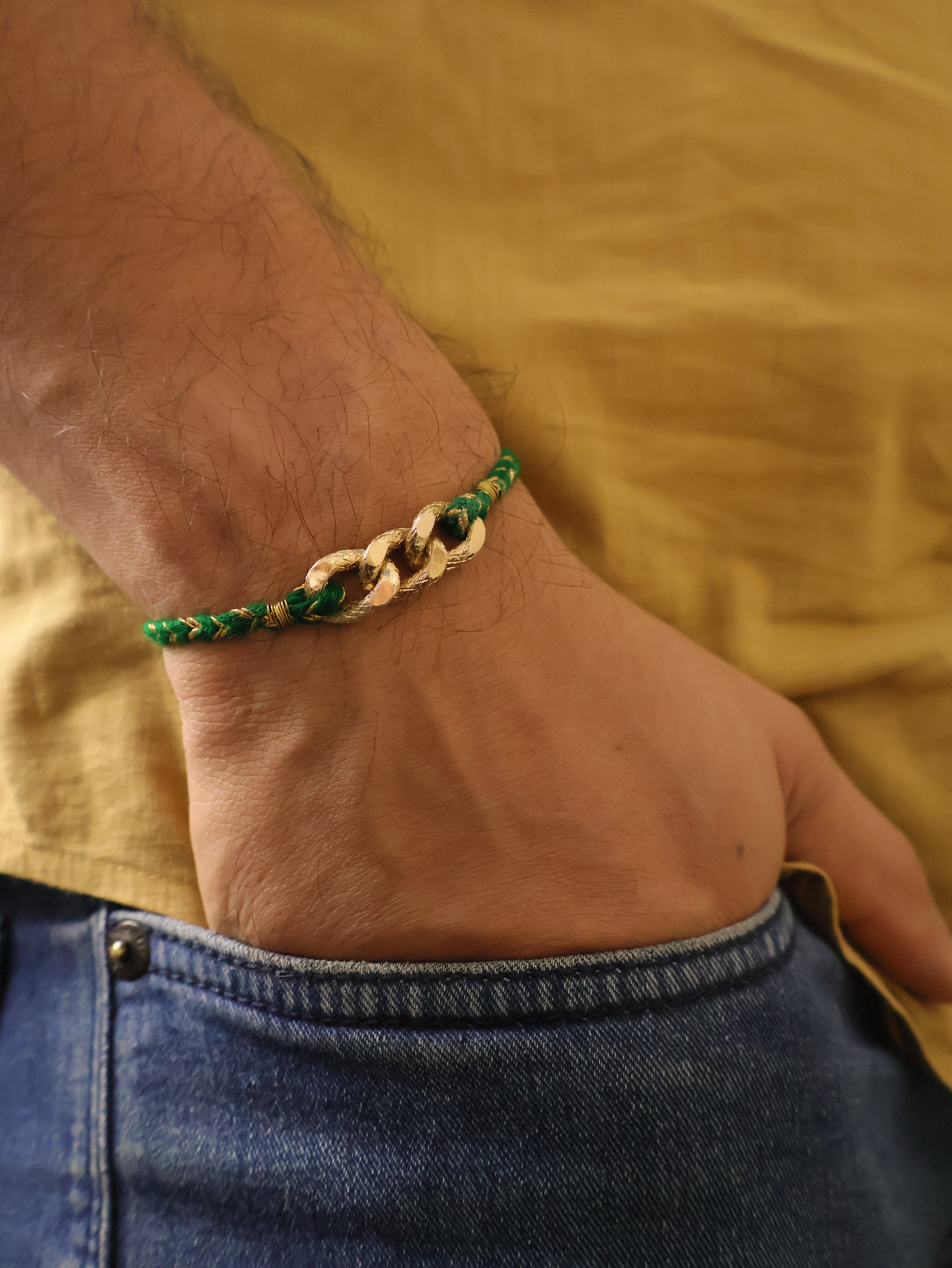 Golden Chain Green Thread Rakhi