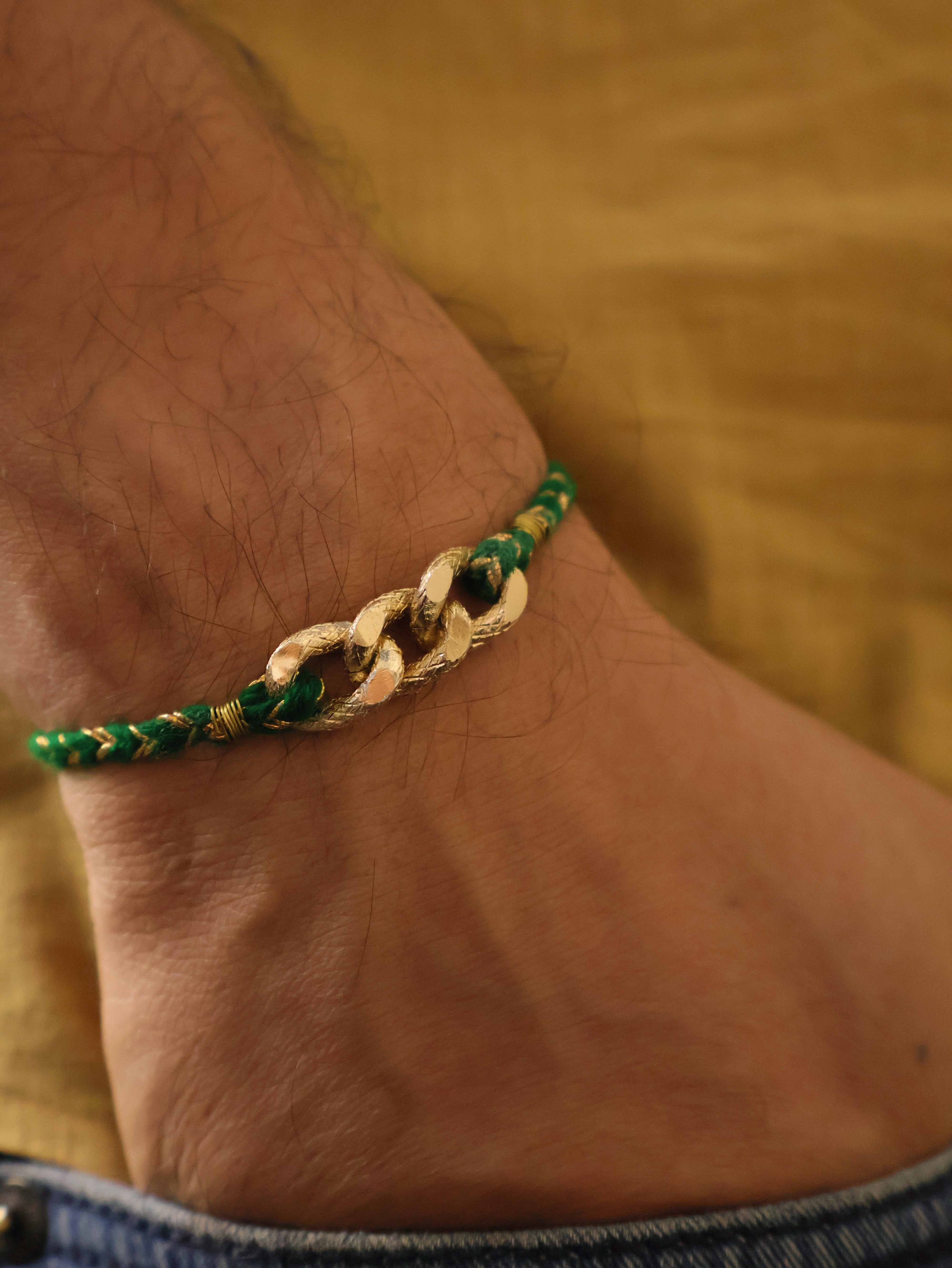 Golden Chain Green Thread Rakhi
