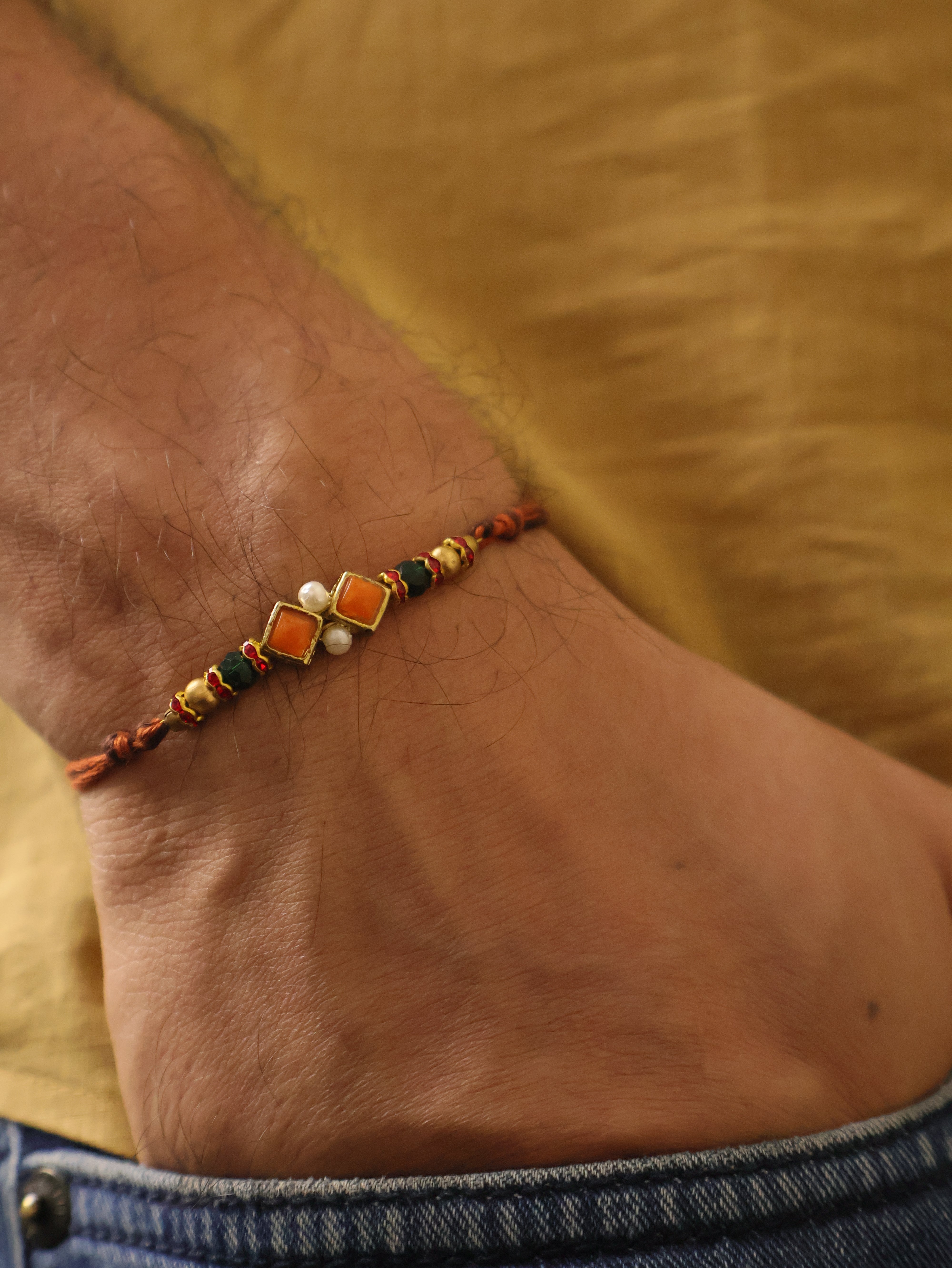 Amber Diamond Beaded Thread Rakhi