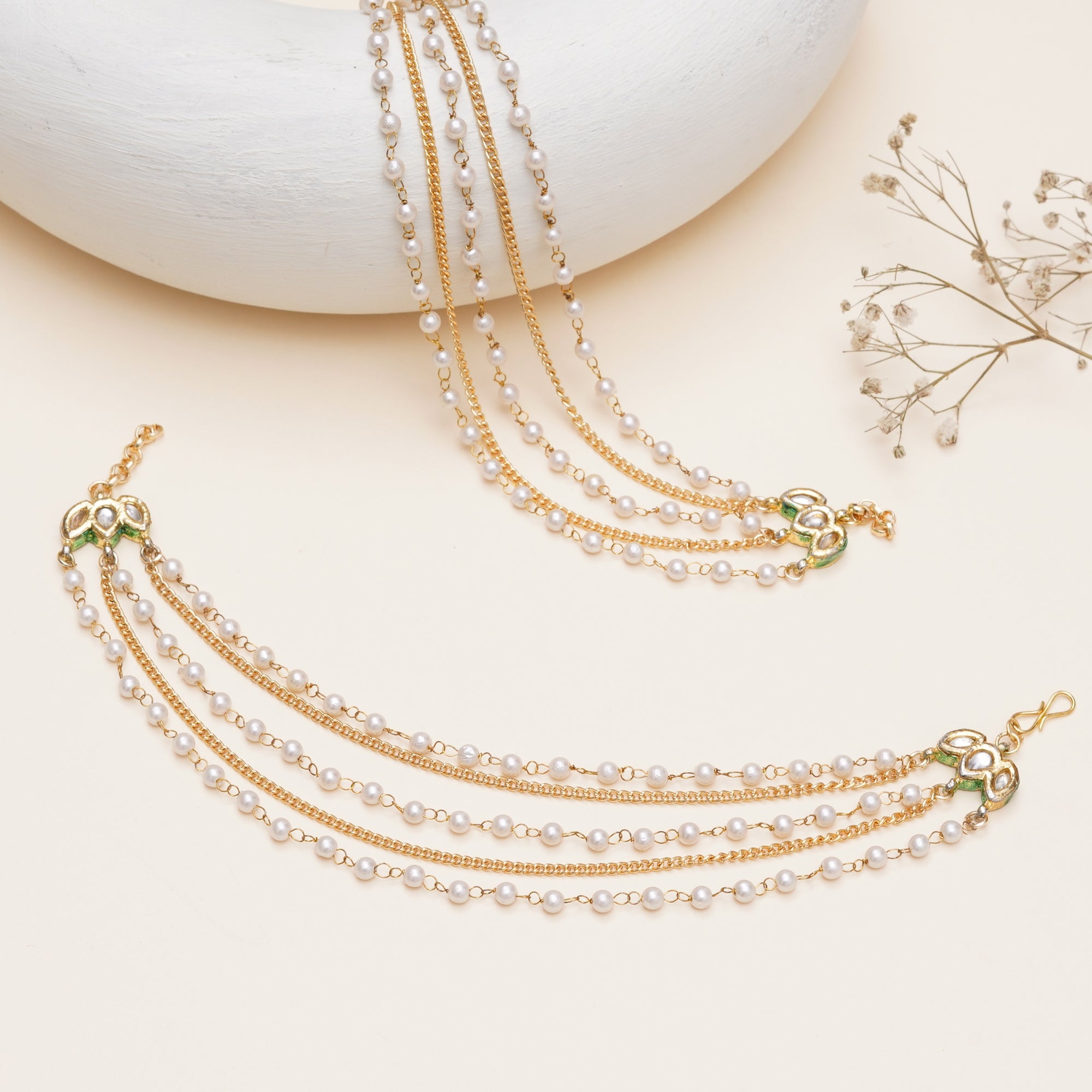 Kundan Pearl Multi-Layer Hair Chain