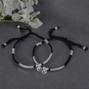 925 Sterling Silver Adjustable Anklet with Black Cord and Heart Charm - BeAbhika.com