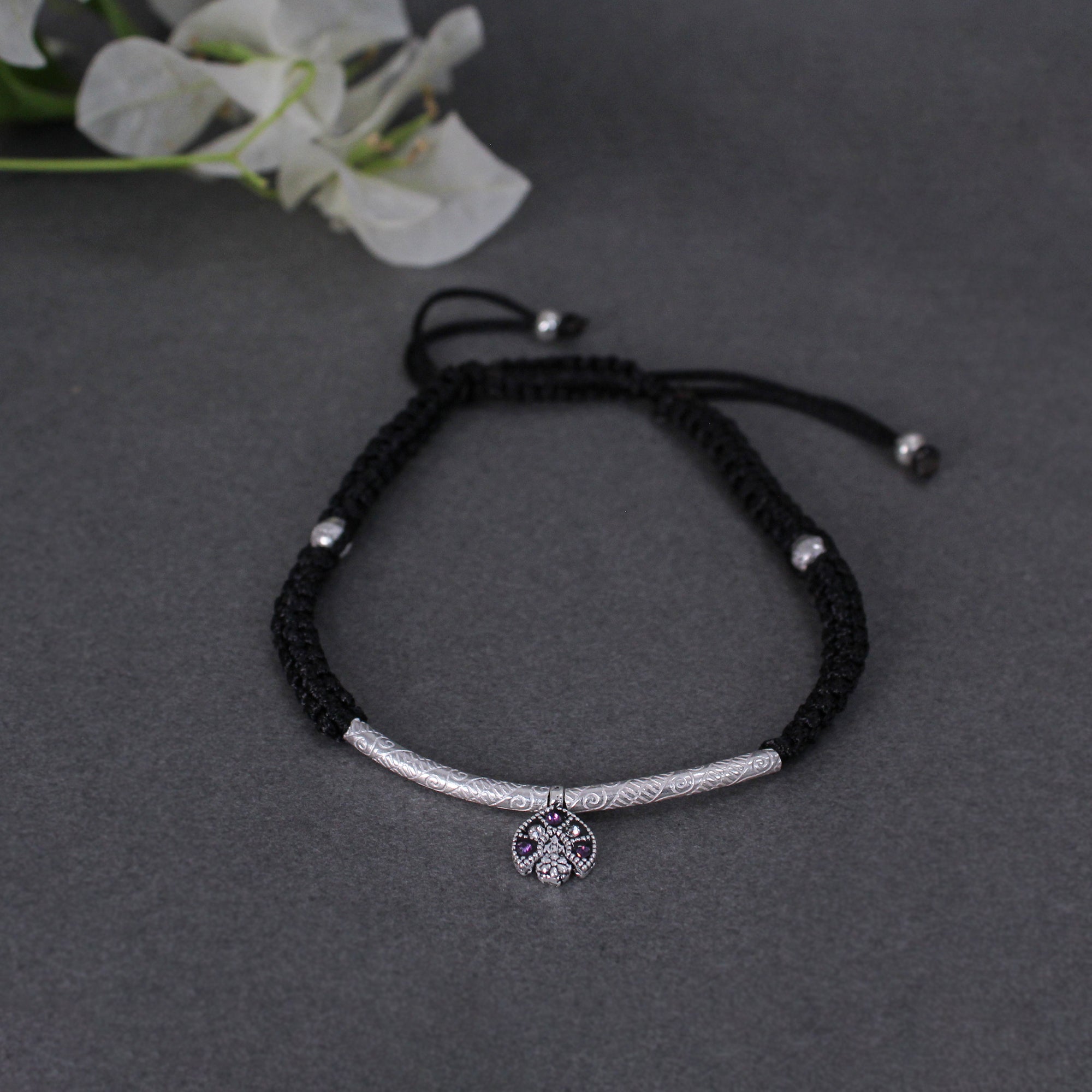 Adjustable 925 Silver Anklet with Sapphire Accents