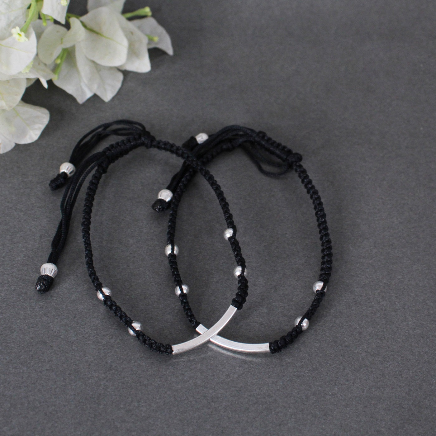 Minimalist 925 Silver Adjustable Anklet With Black String