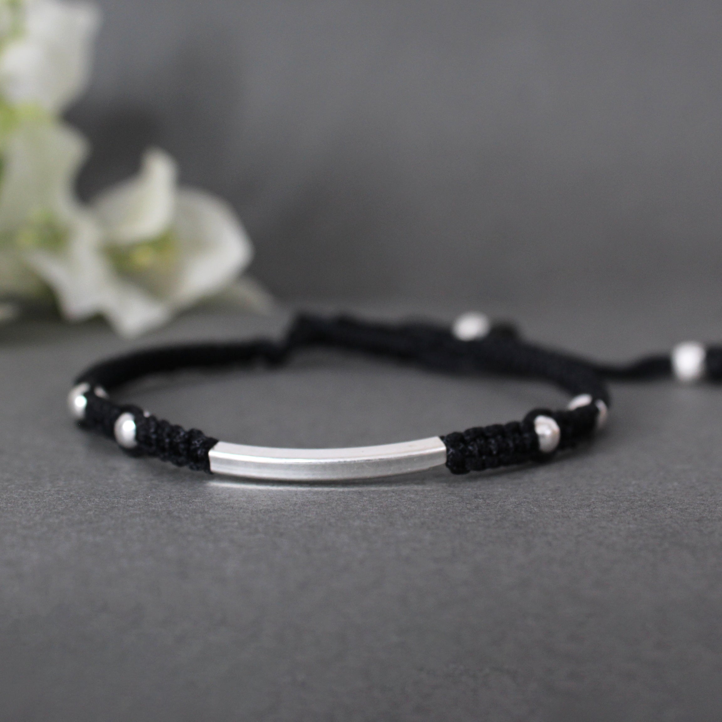 Minimalist 925 Silver Adjustable Anklet With Black String