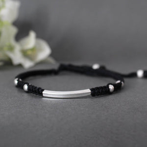 Minimalist 925 Silver Adjustable Anklet With Black String - BeAbhika.com