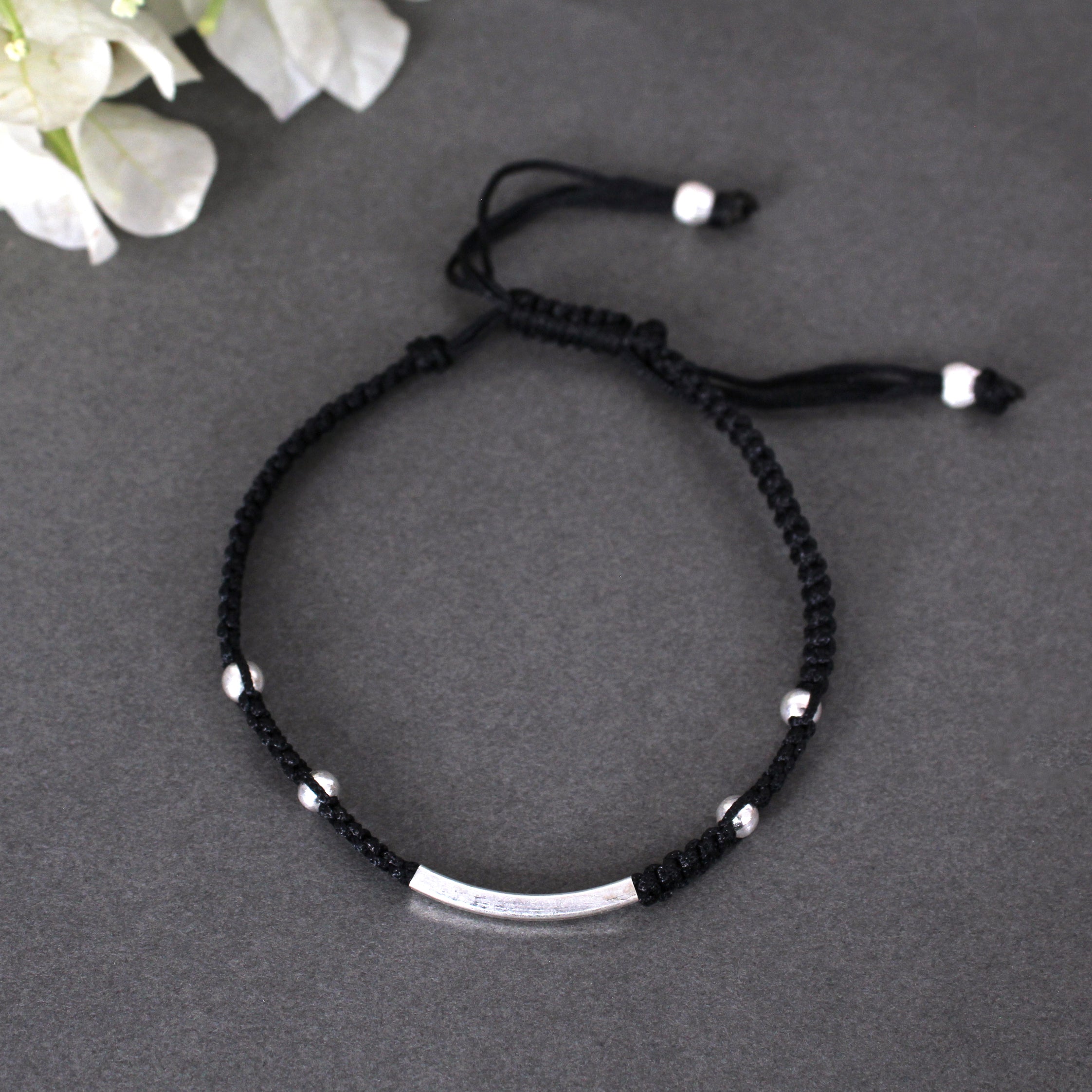 Minimalist 925 Silver Adjustable Anklet With Black String