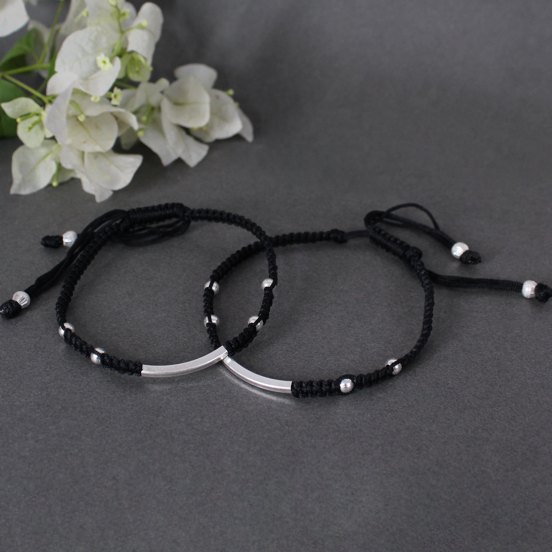 Minimalist 925 Silver Adjustable Anklet With Black String