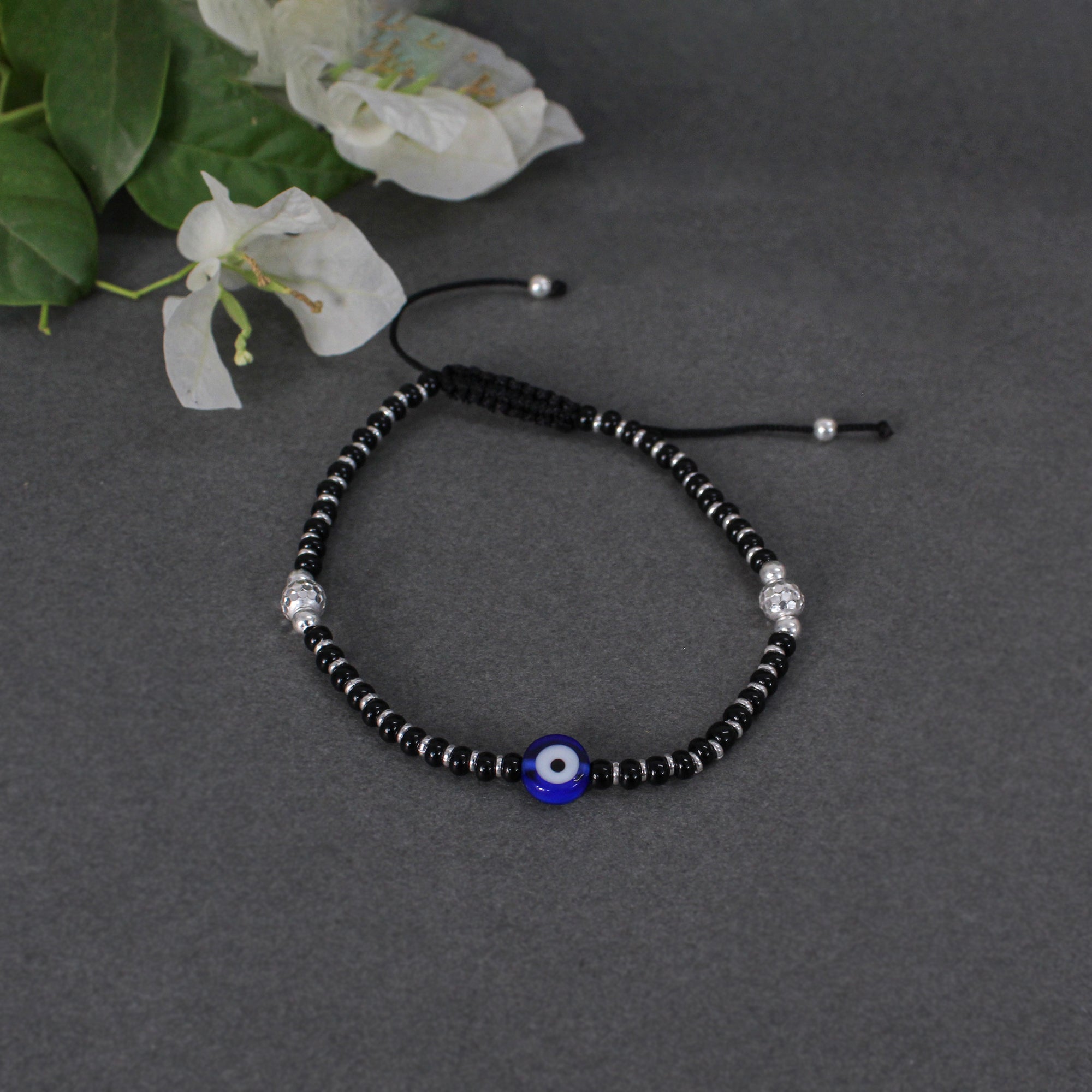 925 Sterling Silver Evil Eye Adjustable Anklets With Black Cord