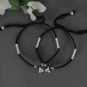 925 Silver Adjustable Anklet with Beaded Cord and Ruby Pendant - BeAbhika.com