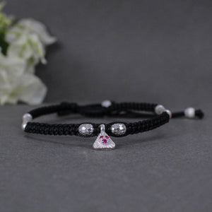 925 Silver Adjustable Anklet with Beaded Cord and Ruby Pendant - BeAbhika.com