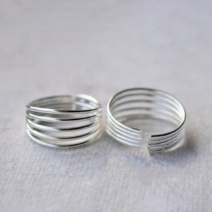 Sterling Silver 5 Lines Broad Toe Ring FREE SIZE - BeAbhika.com