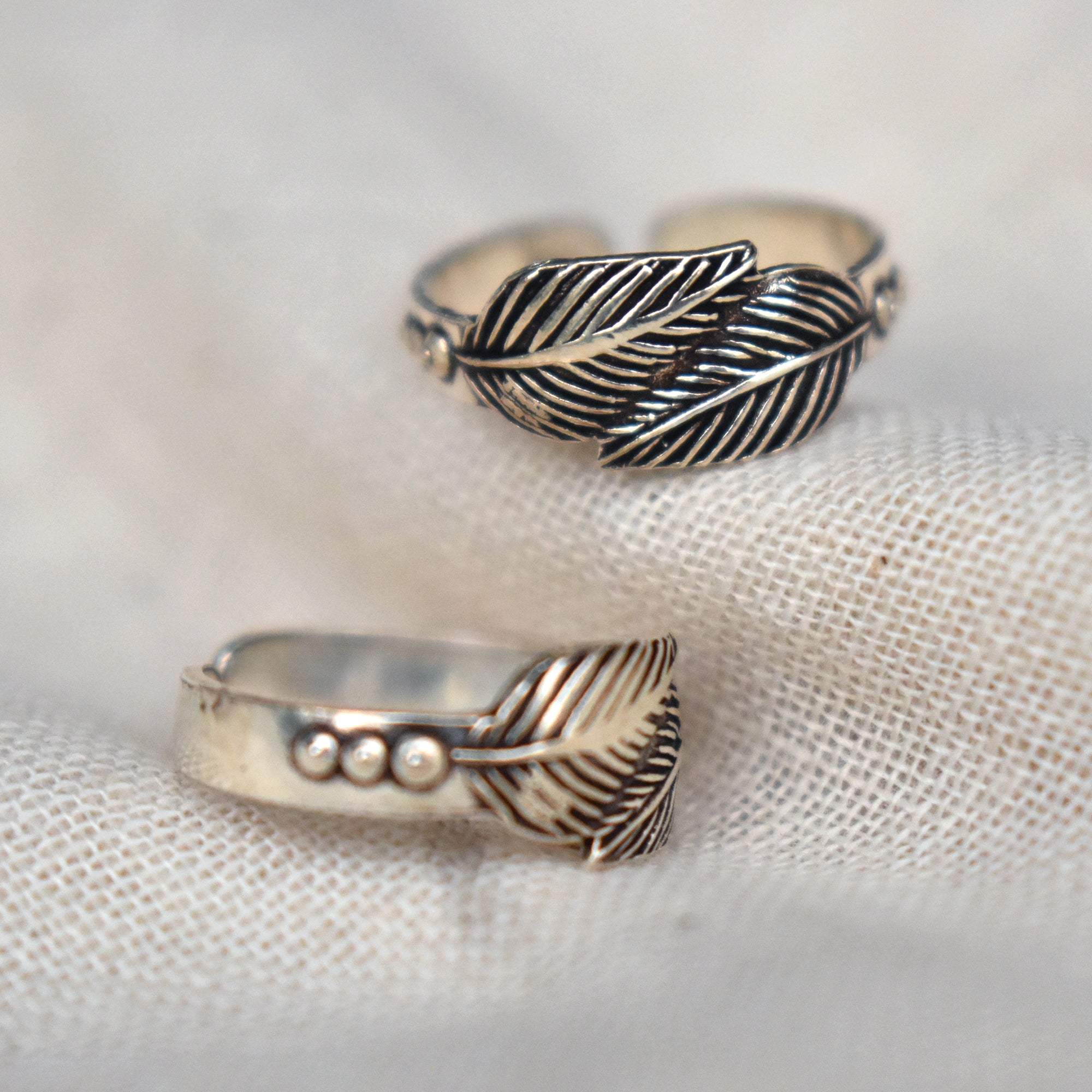 Leaf Motif Adjustable Sterling Silver Toe Ring