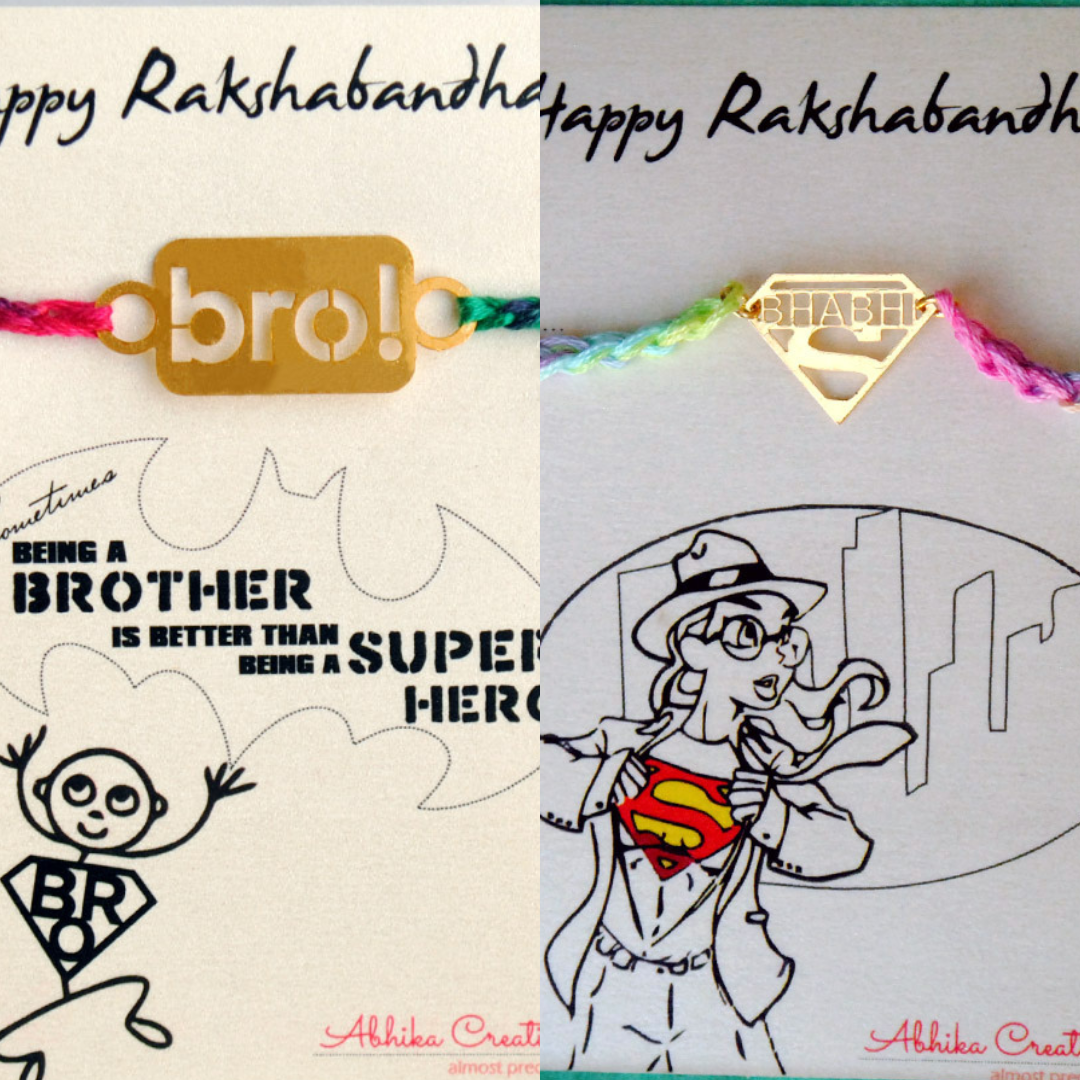 Set Of 2 Bhai & Bhabhi Quirky Rakhi - Golden