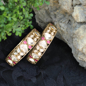 Blissful Bloom Kundan Openable Bangle - Set Of 2 Pieces - BeAbhika.com