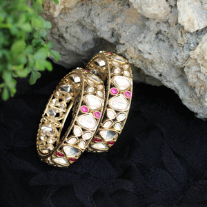Blissful Bloom Kundan Openable Bangle - Set Of 2 Pieces - BeAbhika.com