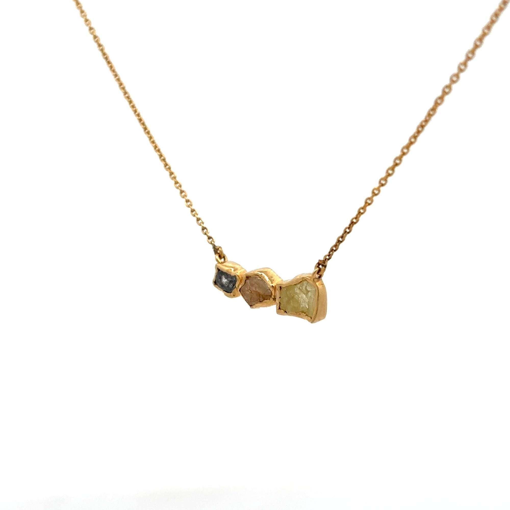 3 Color Natural Rough Diamond Bar Necklace, 14K Yellow Gold Raw Diamond Chain, Grey Brown Yellow Diamond Necklace, Layering Dainty Necklace