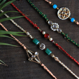 Set Of 5 Kundan Rakhi Combo