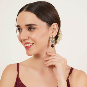 Regal Kundan & Pearl Drop Pink Earrings - BeAbhika.com