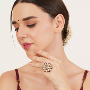 Adjustable Kundan Cocktail Ring - BeAbhika.com
