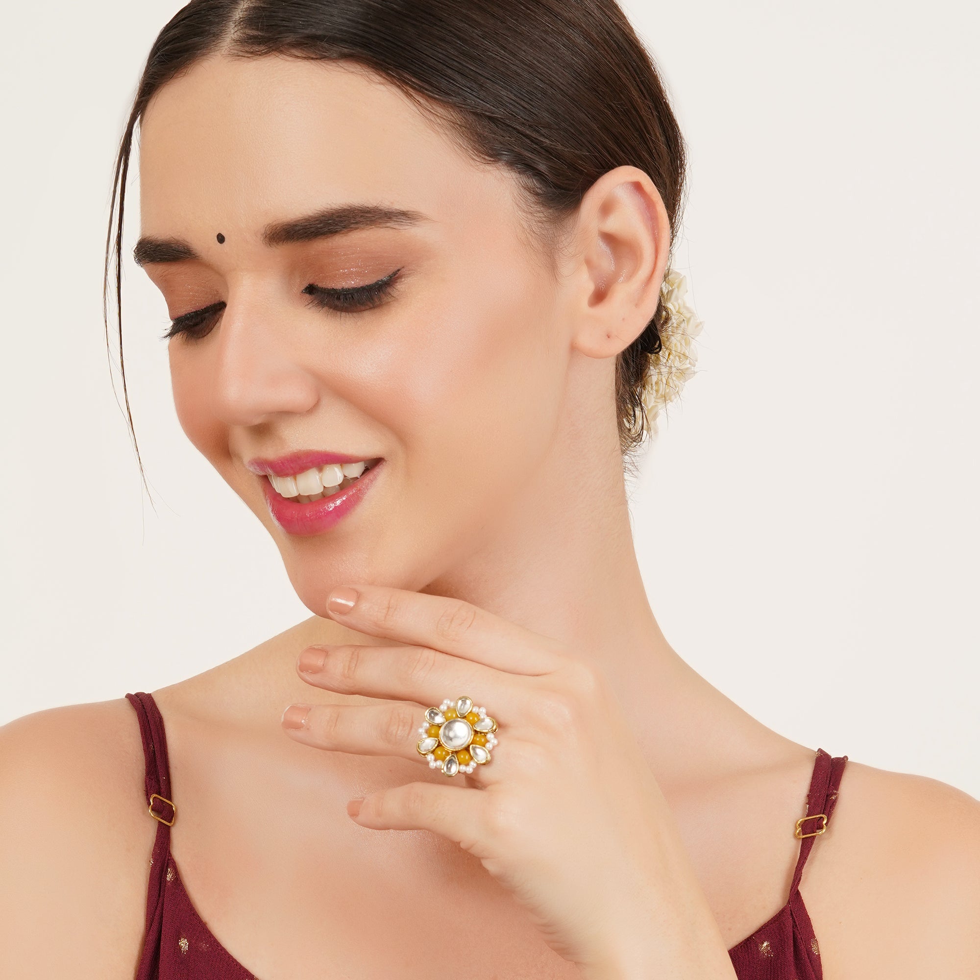 Beaded Bloom Adjustable Ring