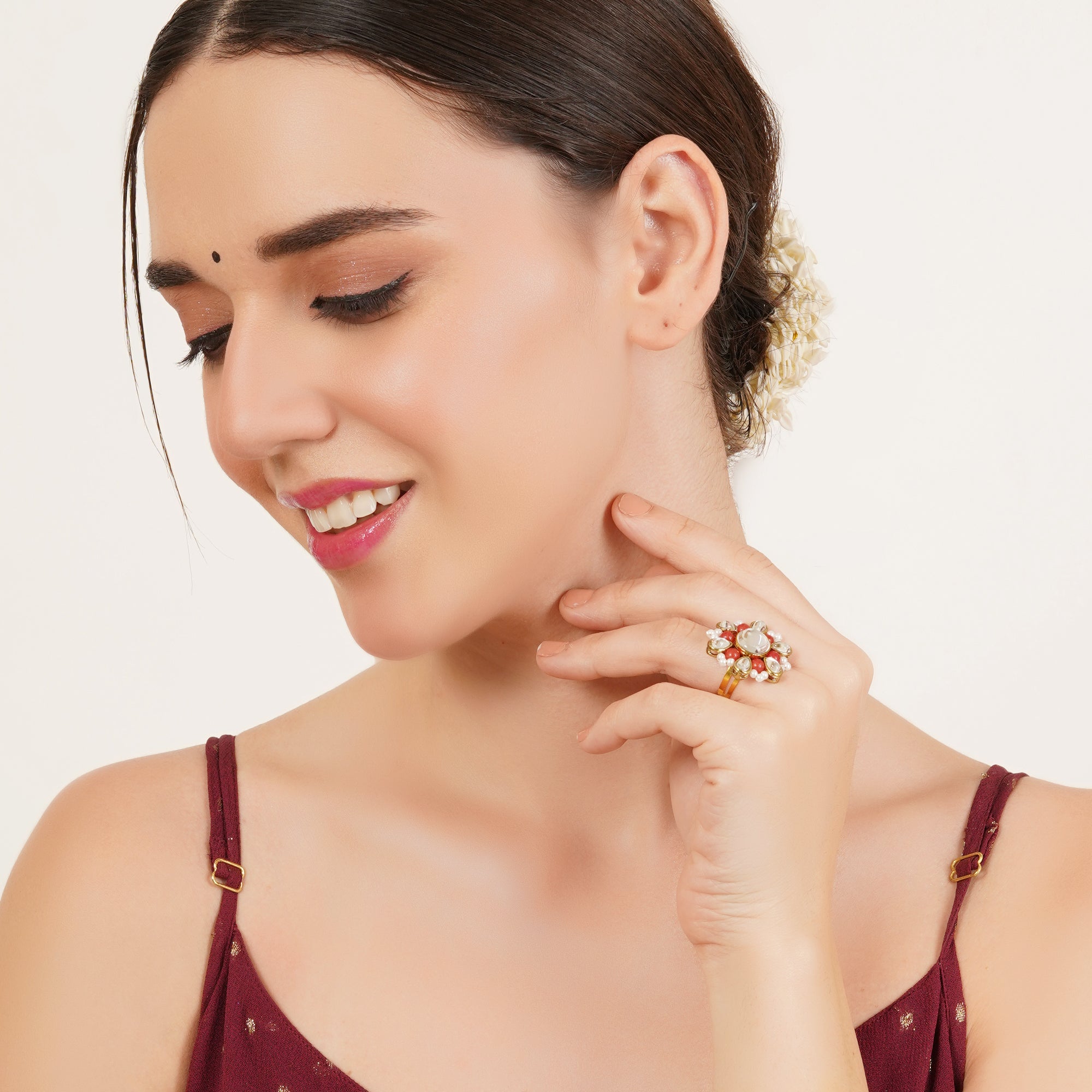 Beaded Bloom Adjustable Ring