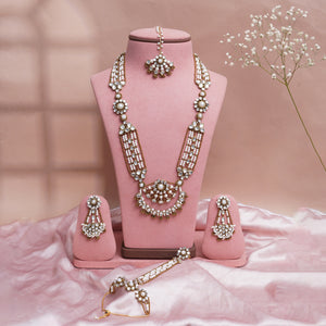 Sunheri — Golden Kundan Pearl Crescent Long Necklace Set