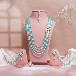 Niraali — Sea-Green Layered Kundan Long Necklace Set