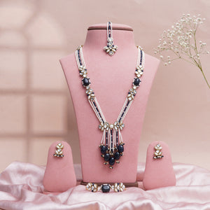 Nazakat — Navy Blue Necklace Set with Pearl Tassel