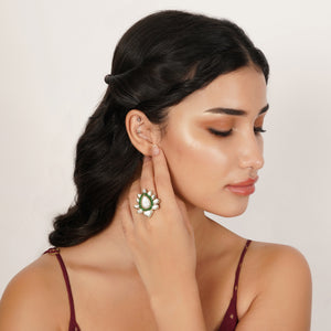 Bahaar — Floral Kundan Ring with Green Accents