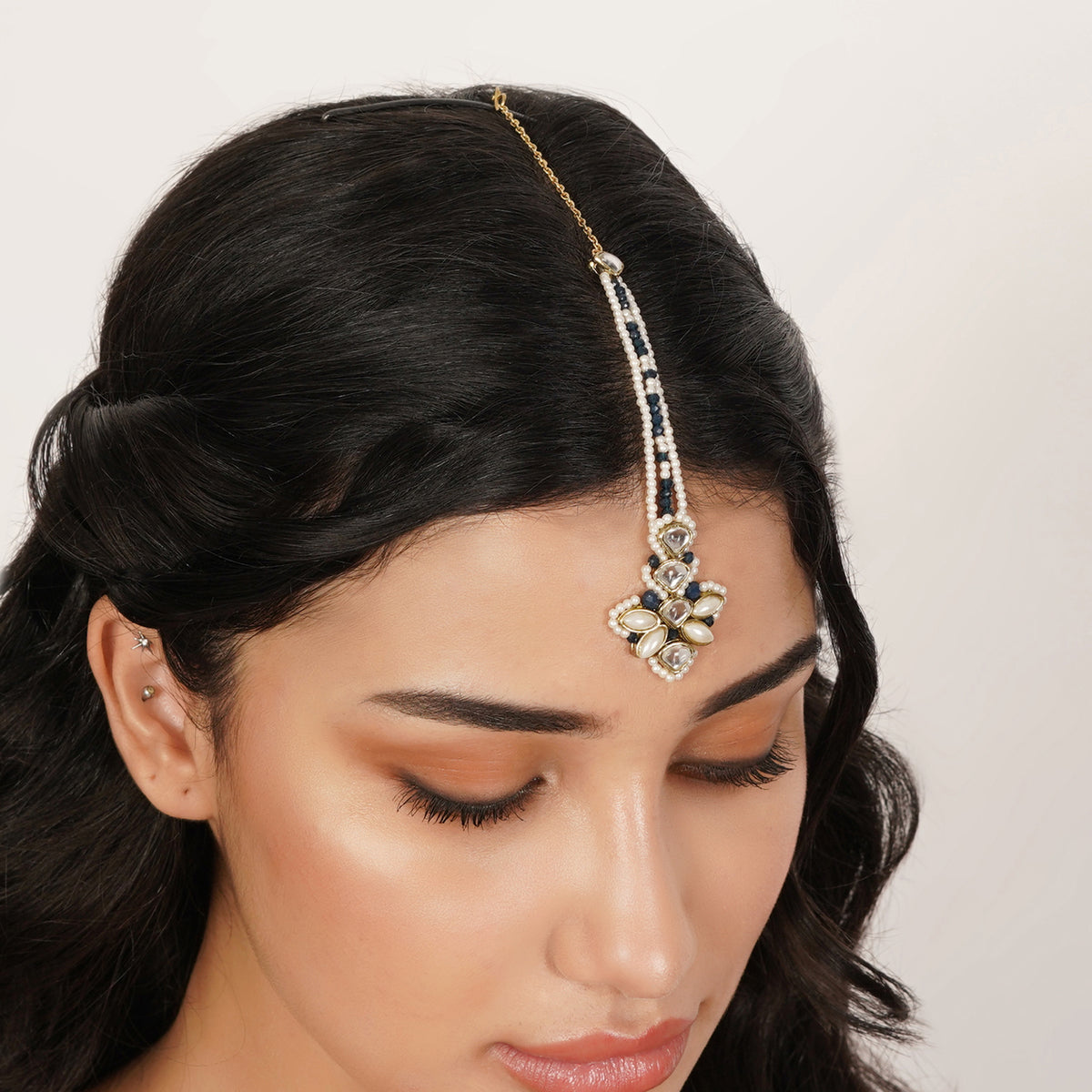 Nazakat — Pearl-Strand Maangtikka with Floral Details