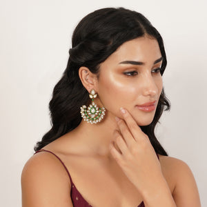 Bahaar — Crescent Kundan Earrings with Green Accents