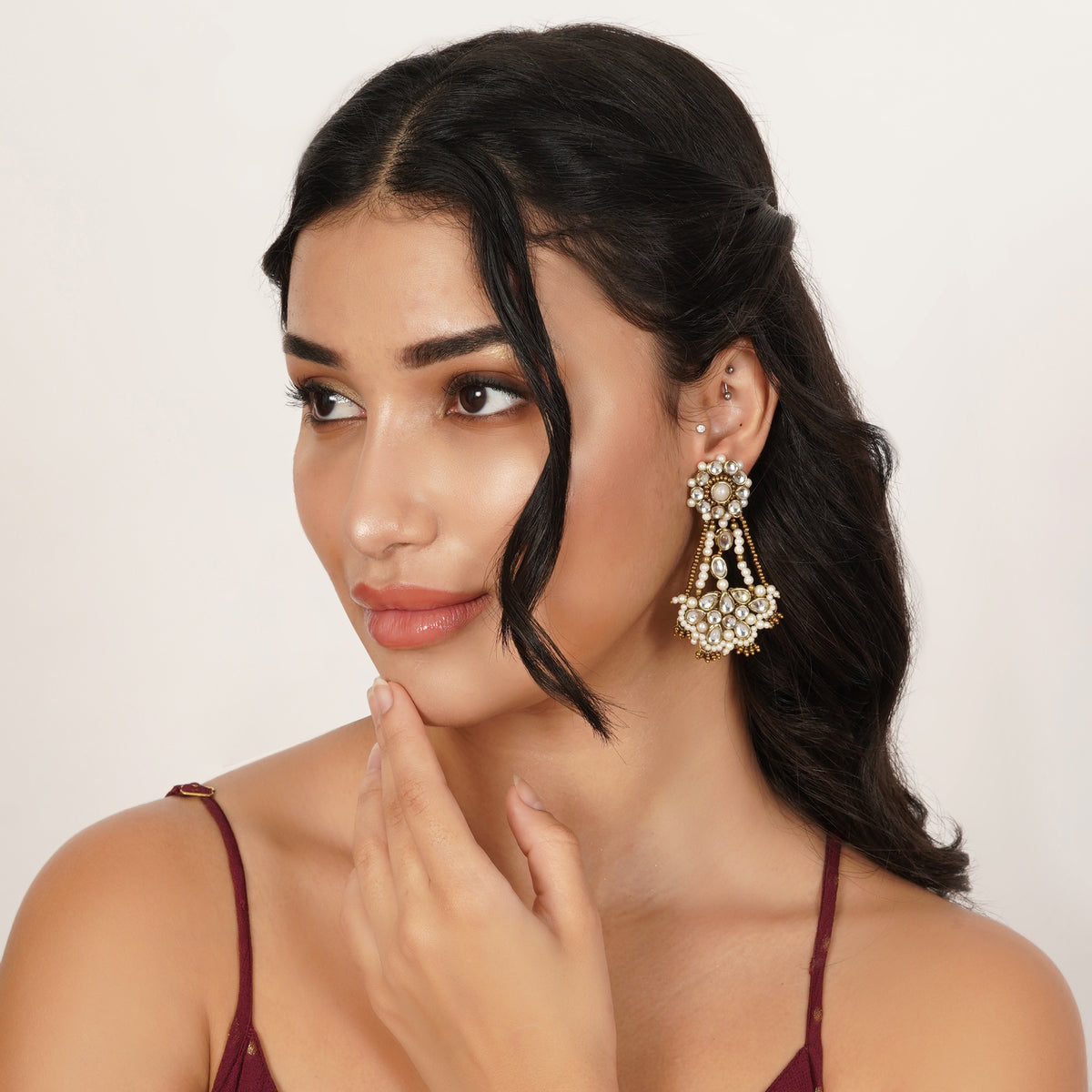 Sunheri — Kundan Earrings with Pearl Clusters