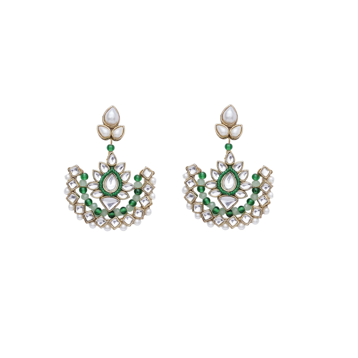 Bahaar — Crescent Kundan Earrings with Green Accents