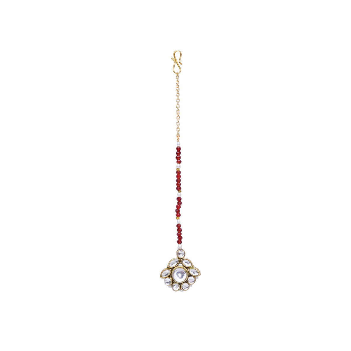 Ada — Maroon Beaded Maangtikka with Floral Kundan