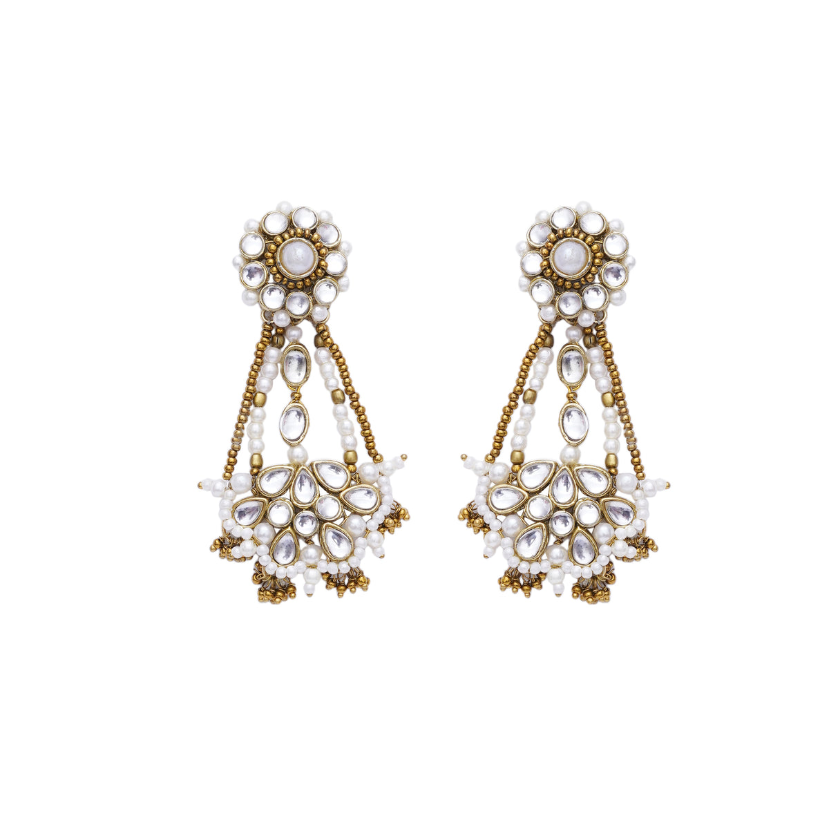 Sunheri — Kundan Earrings with Pearl Clusters