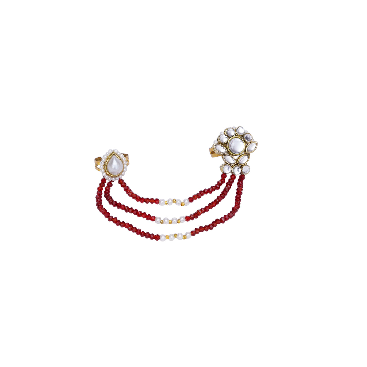Ada — Maroon Beaded two finger ring with Kundan Details