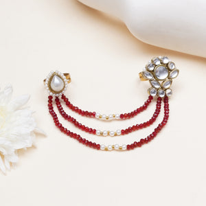 Ada — Maroon Beaded two finger ring with Kundan Details