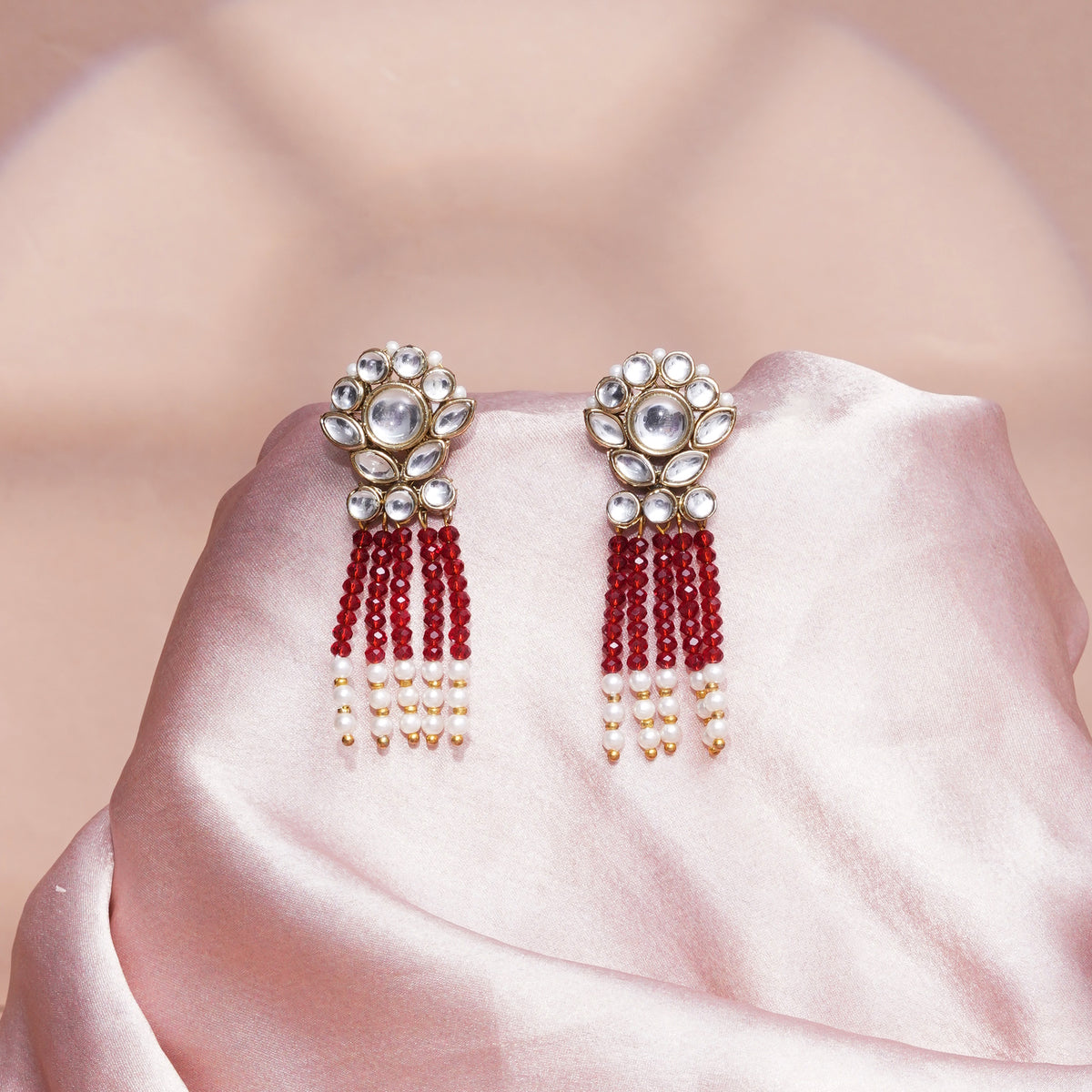 Ada — Maroon Beaded Earrings with Pearl Fringe