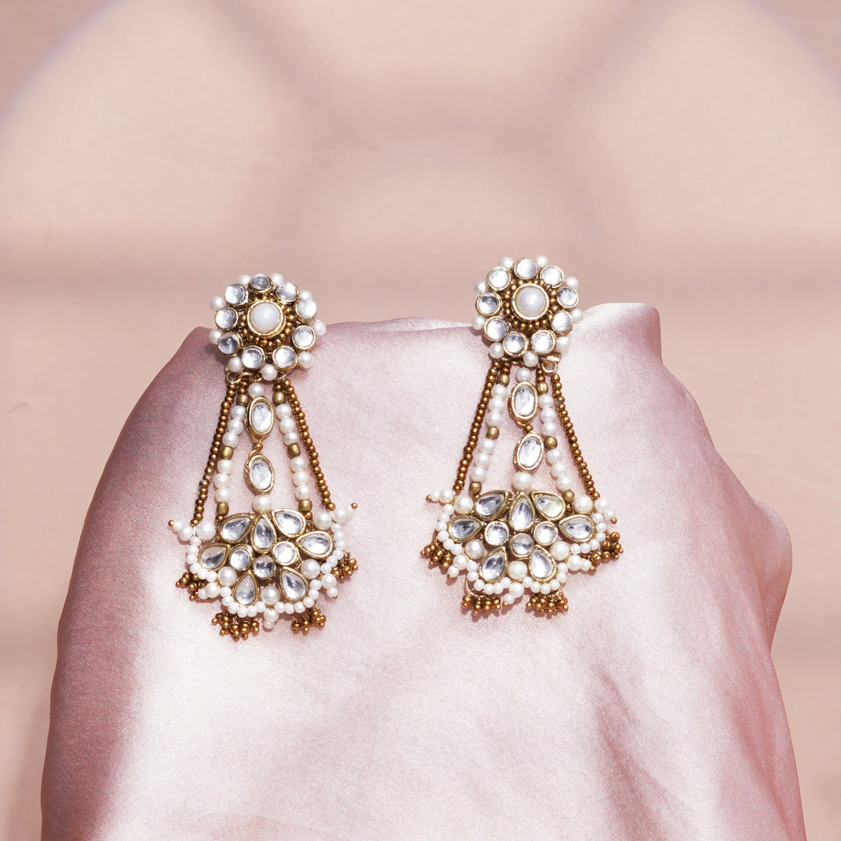 Sunheri — Kundan Earrings with Pearl Clusters