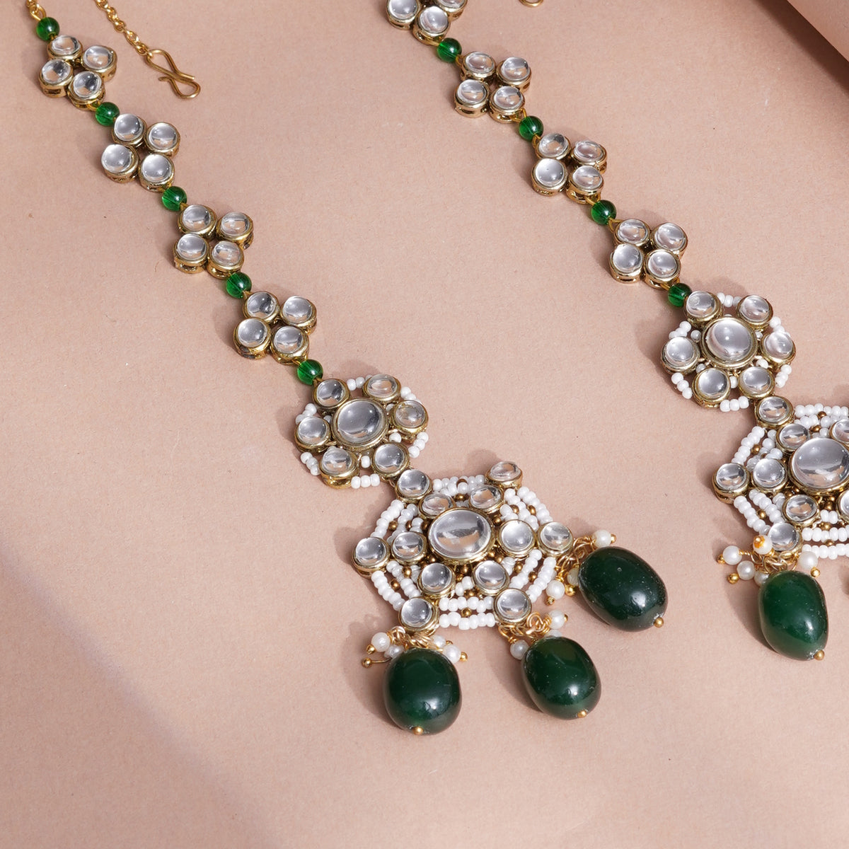 Rajsi — Bridal Floral Kundan Earrings with Green Drops