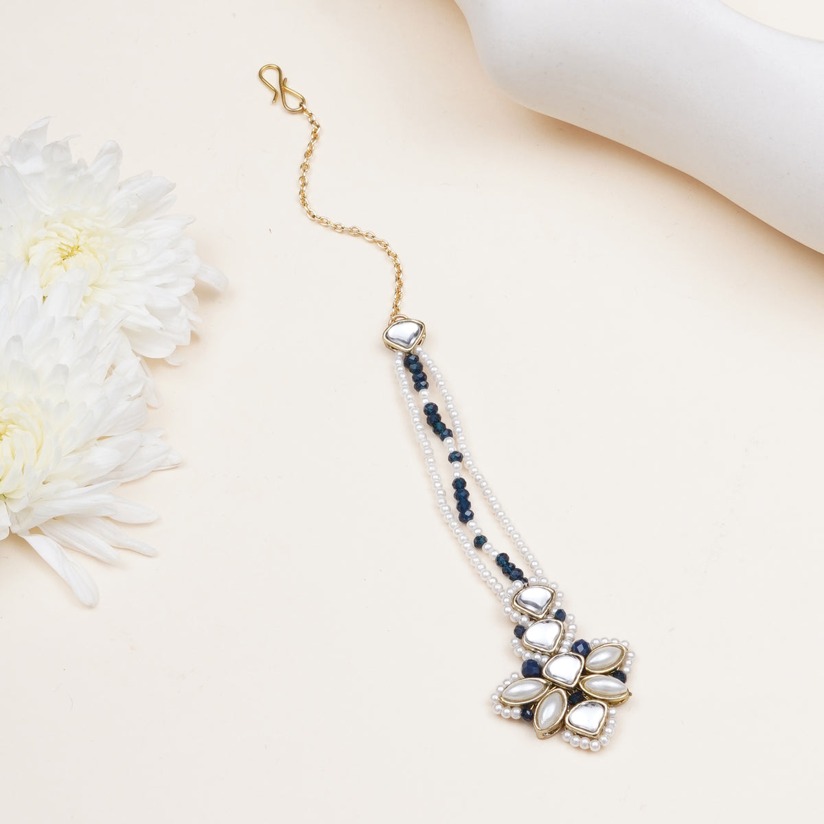 Nazakat — Pearl-Strand Maangtikka with Floral Details