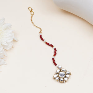 Ada — Maroon Beaded Maangtikka with Floral Kundan