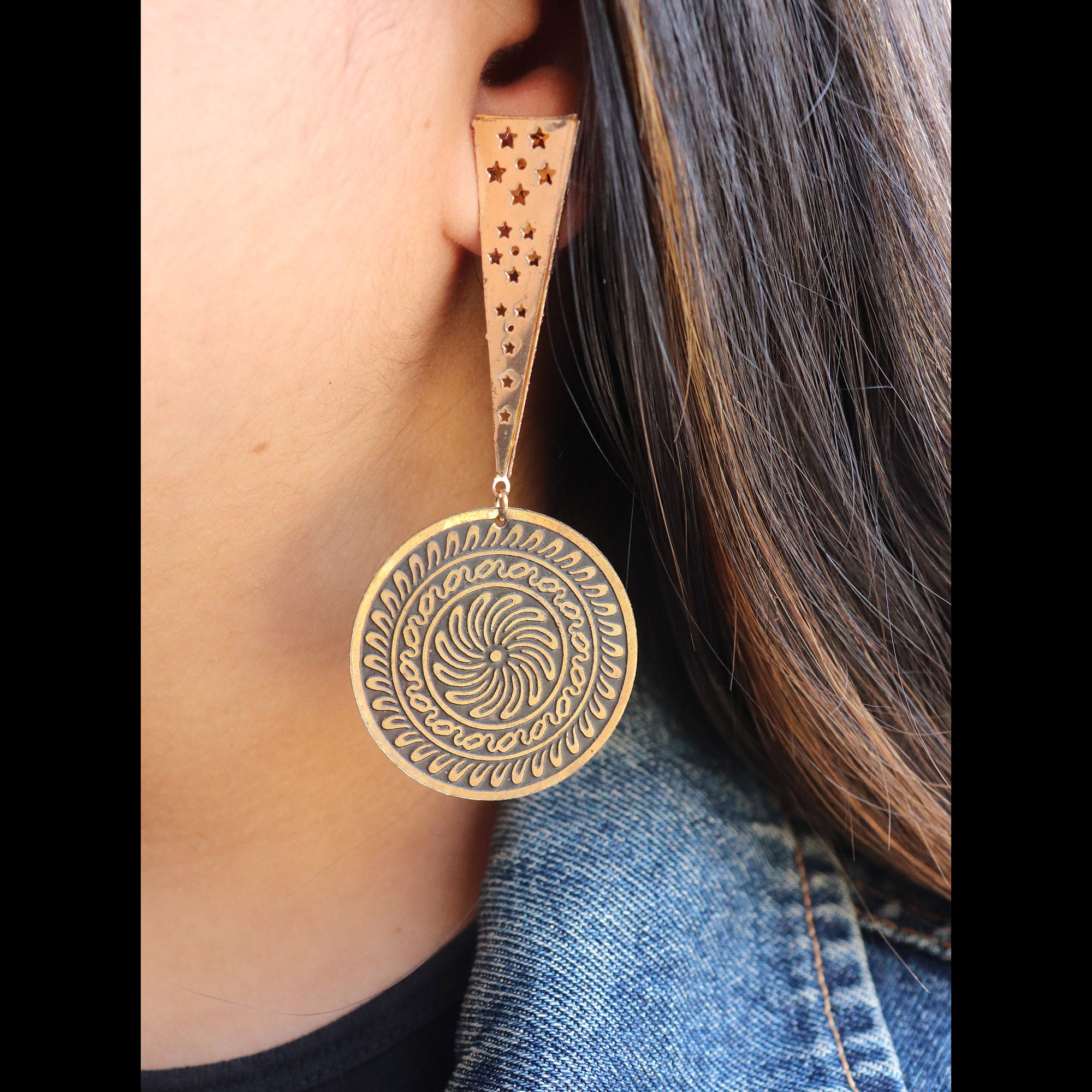 Black Etched Disk Earring