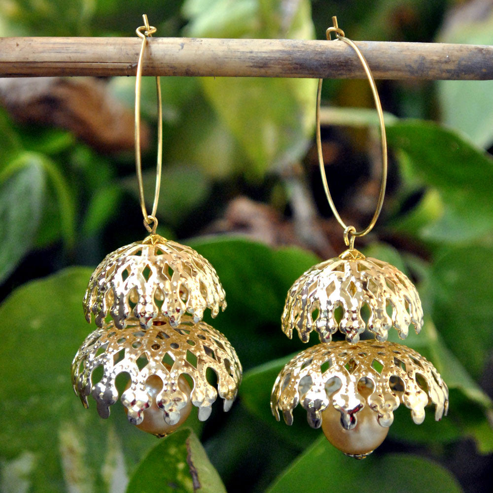 golden hoop double dekcer earrings