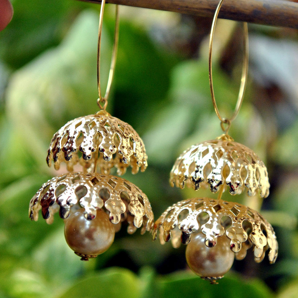 golden hoop double dekcer earrings
