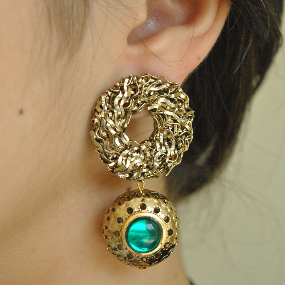 golden/ antique wire mesh double trouble earrings