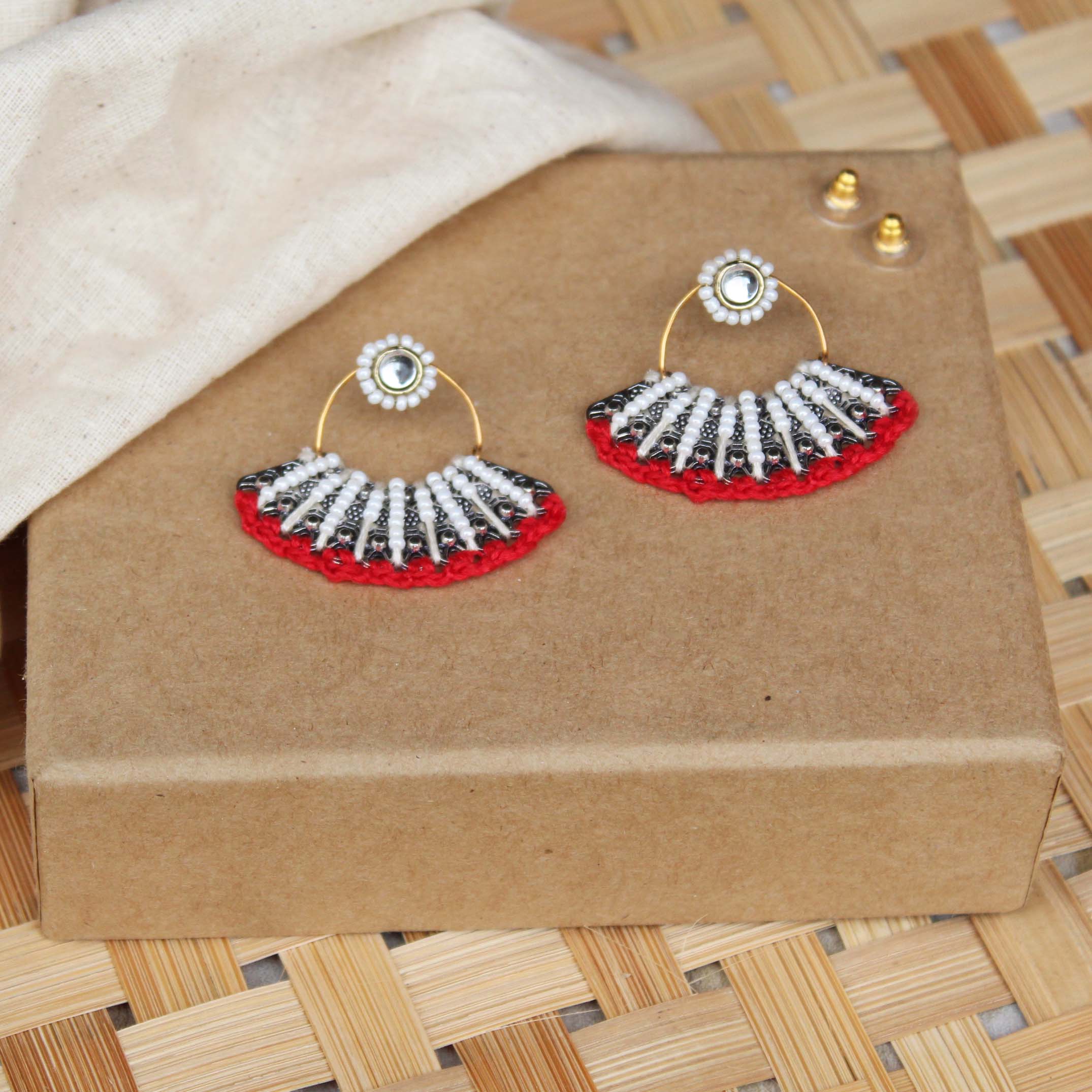 Red & White Beads Pankhi Earring