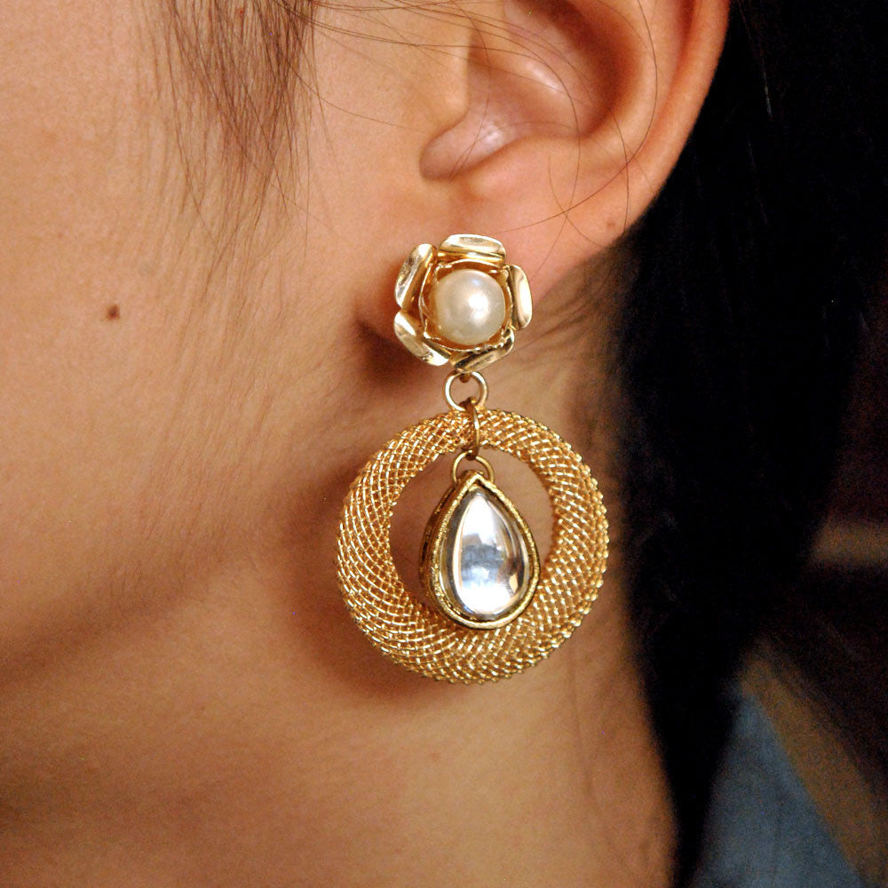 white glass kundan traditional earrings